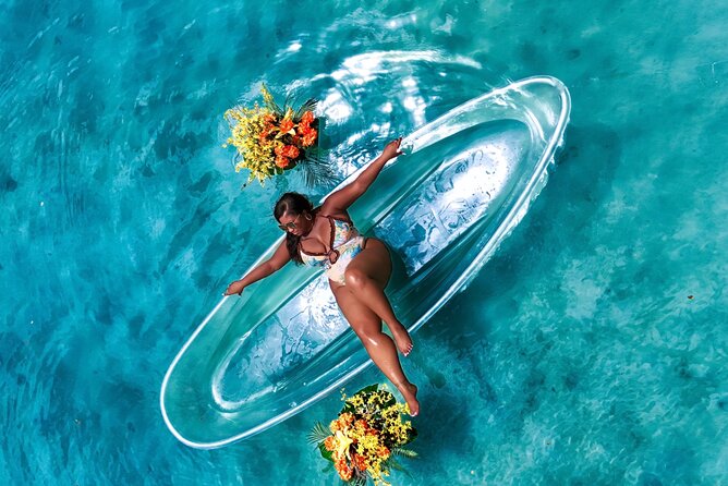 Clear Kayak Drone Photo Shoot and Video in Montego Bay - Floating Jamaica Letters and Flowers: Choose Your Photo Style